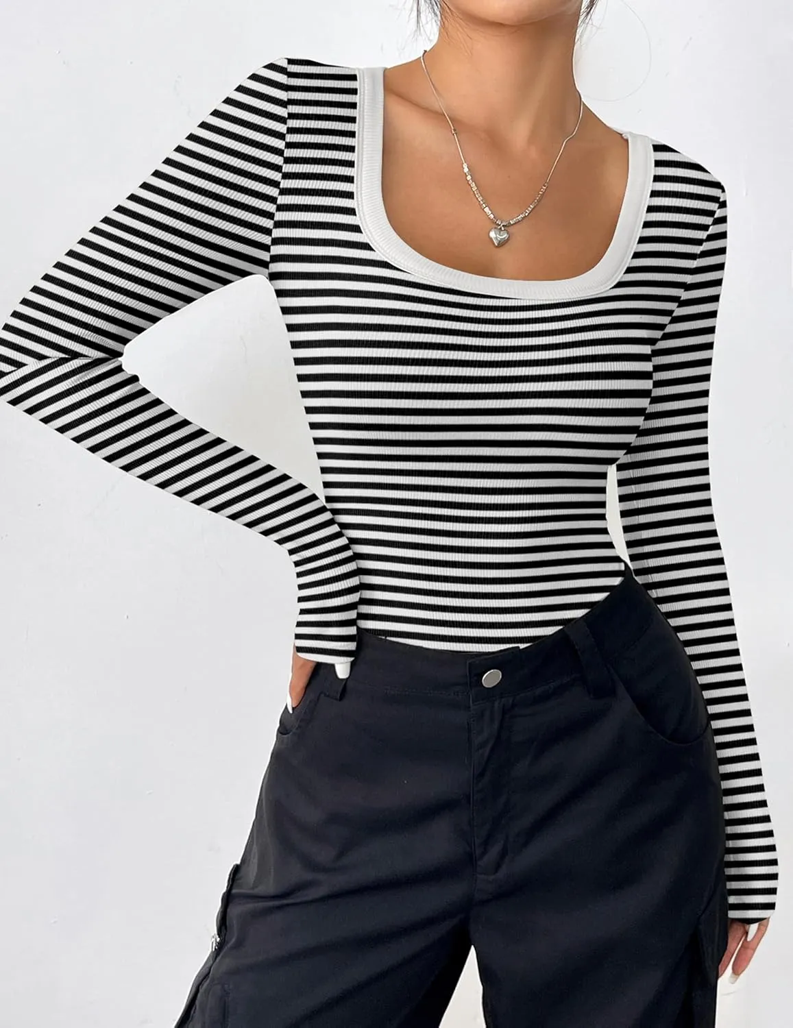 Zeagoo Women's Long Sleeve Scoop Neck Shirts Casual Slim Fit Rib Knit Tops Summer Fall Basic Business Work Tee