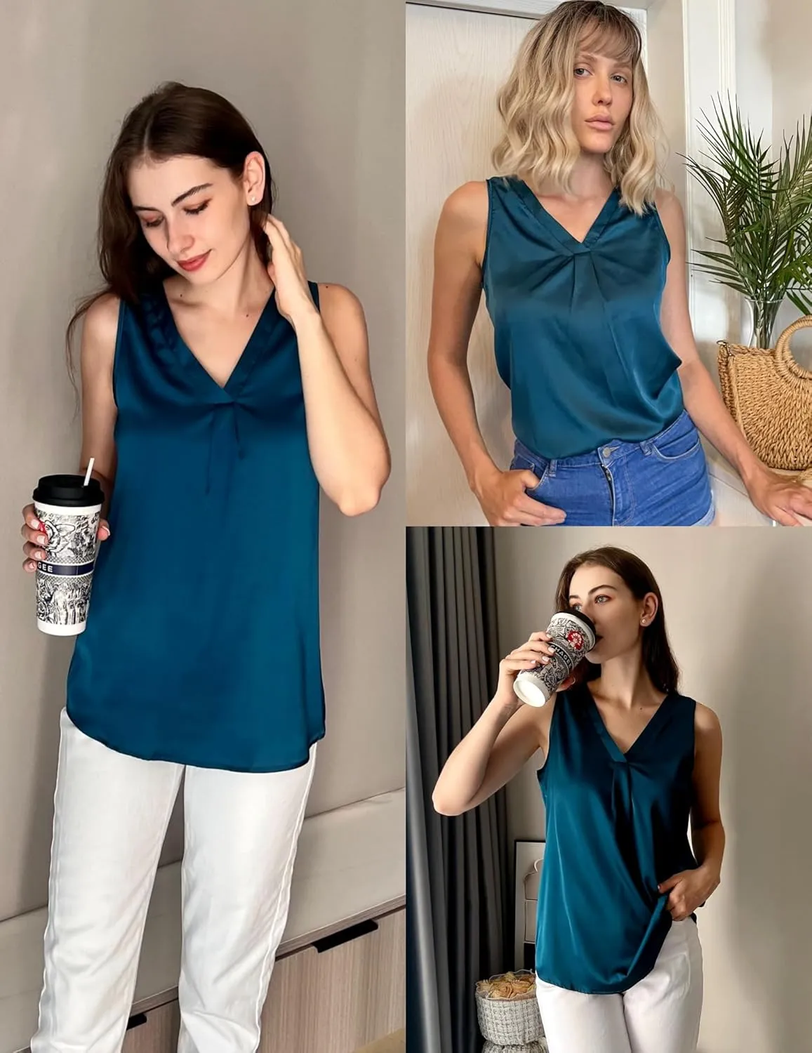 Zeagoo Women's Satin Tank Top Sleeveless Blouse (DE Only)