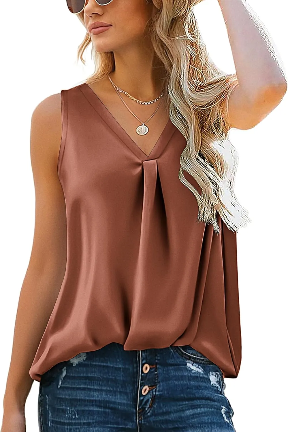 Zeagoo Women's Satin Tank Top Sleeveless Blouse (DE Only)