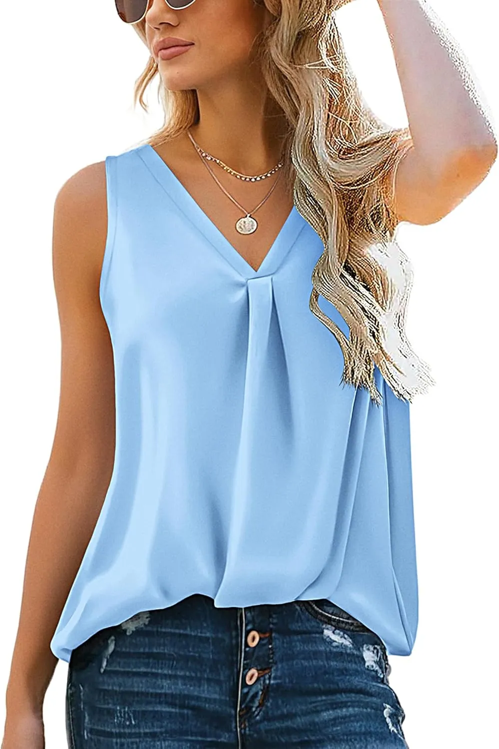 Zeagoo Women's Satin Tank Top Sleeveless Blouse (DE Only)