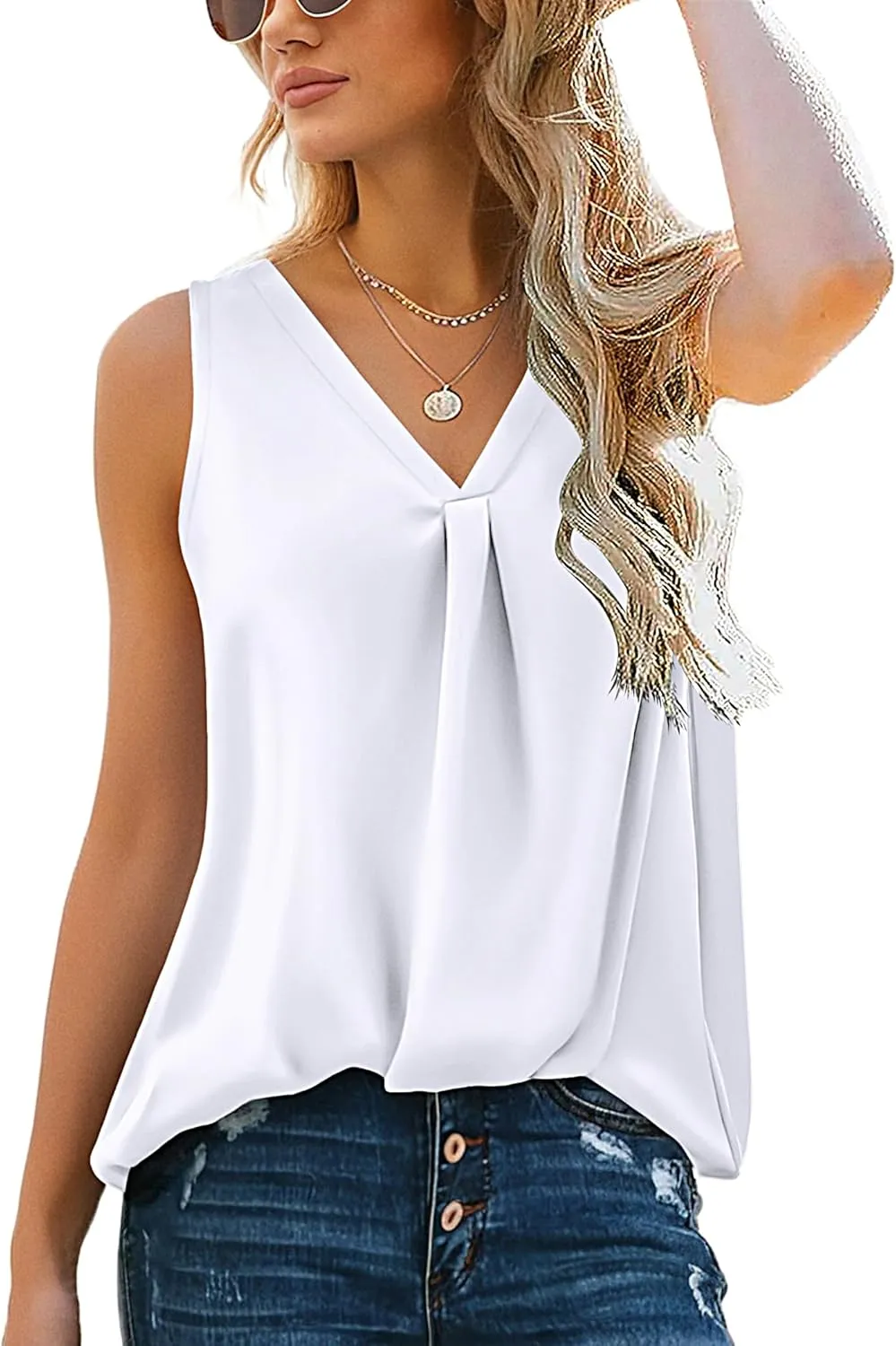 Zeagoo Women's Satin Tank Top Sleeveless Blouse (DE Only)