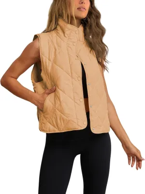 Zhiyouni Women's Quilted Puffer Vest Stand Collar Lightweight Button Down Padded Gilet with Pockets