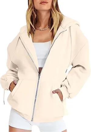 Zip Up Hoodies For Women - Womens Hoodies Y2K Oversized Sweatshirts Casual Long Sleeve Track Jackets with Pockets