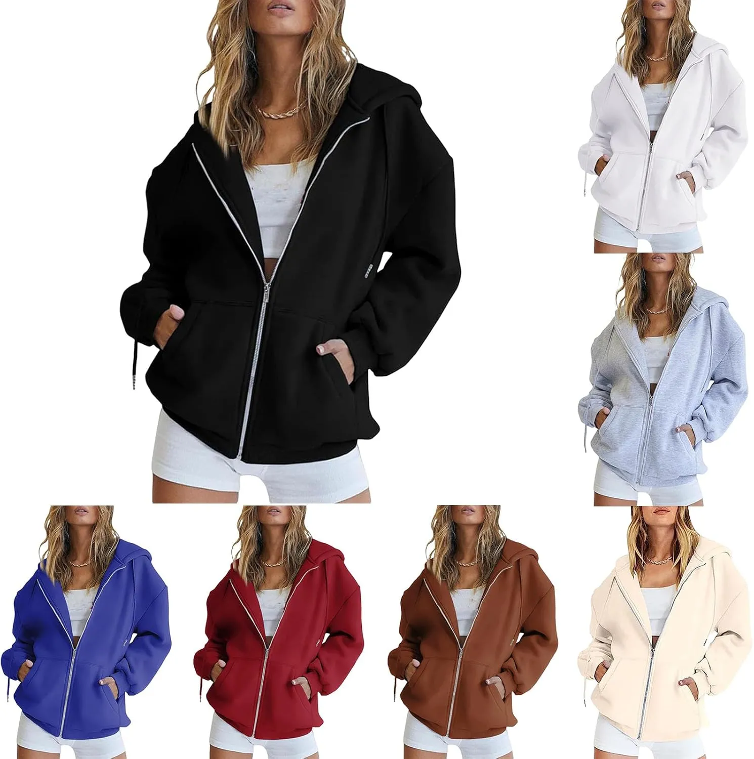 Zip Up Hoodies For Women - Womens Hoodies Y2K Oversized Sweatshirts Casual Long Sleeve Track Jackets with Pockets
